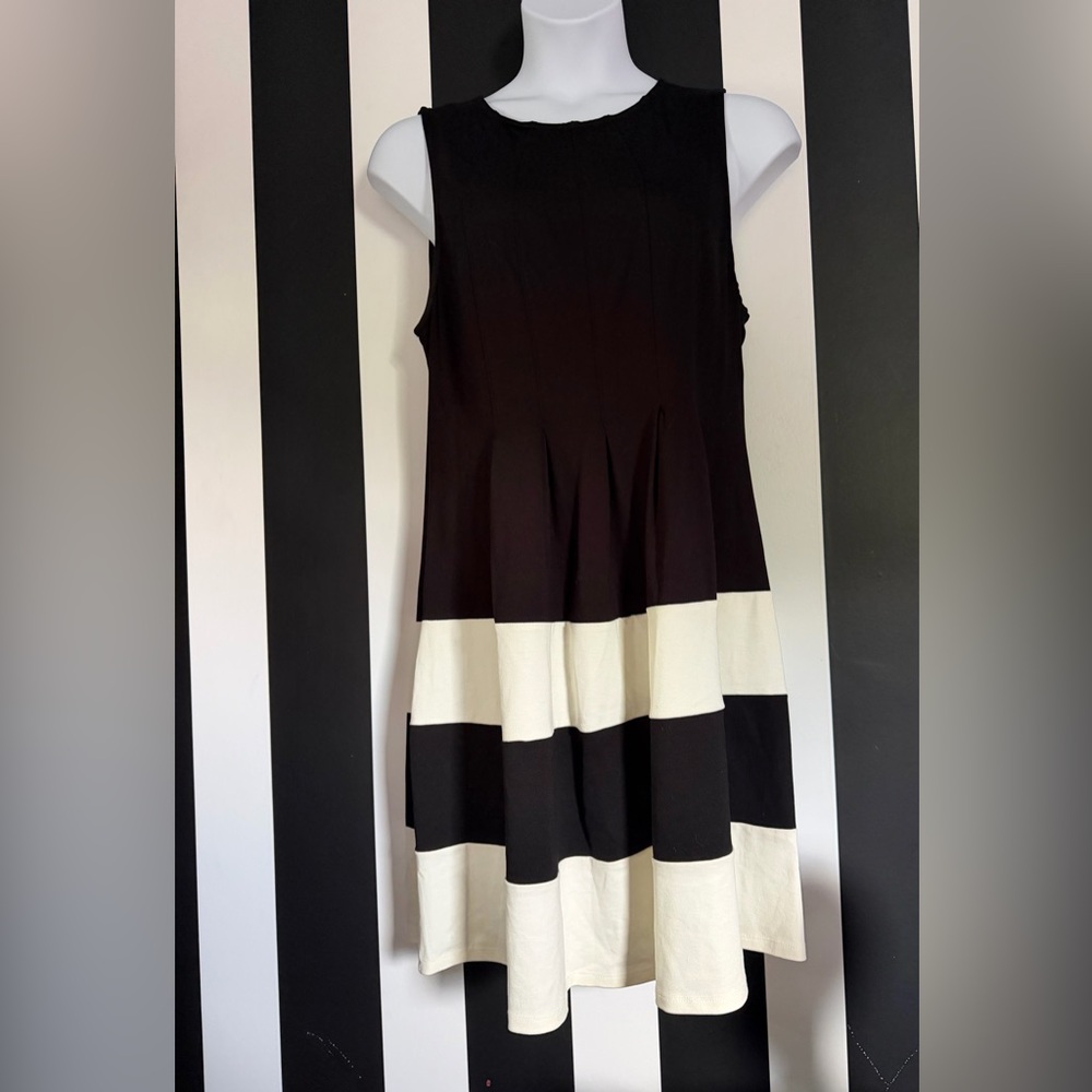 Monteau Black & White Sleeveless Block Stripe Midi Dress - SZ 2X